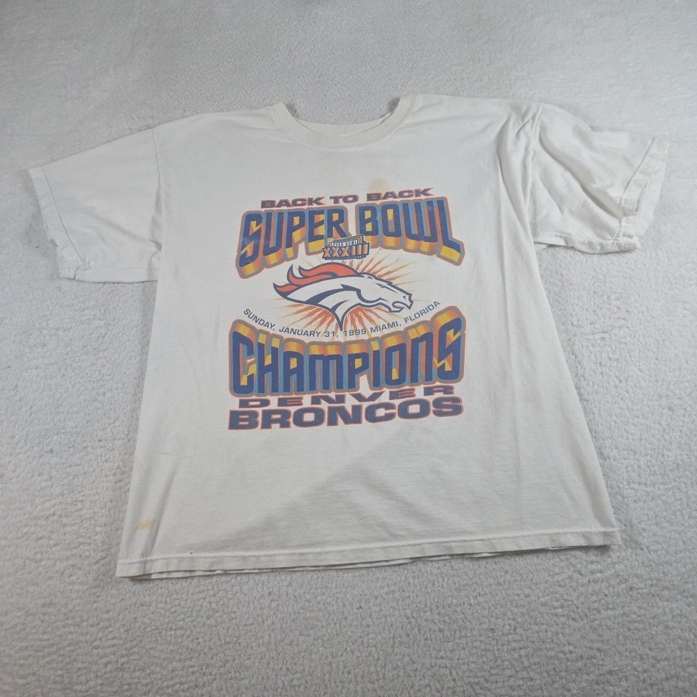 VTG Denver Broncos Back To Back Super Bowl XXXIII Champions 1999 T-Shirt XL